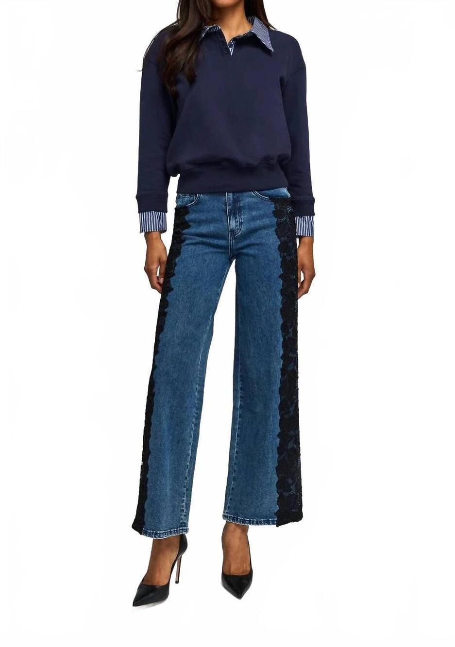 NEW GENERATION LOVE georgia lace combo jeans in vintage medium blue black